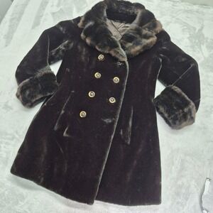 Vintage Borgazia Faux Fur Coat Double Breasted Black Brown Luxury Mobwife  M / L